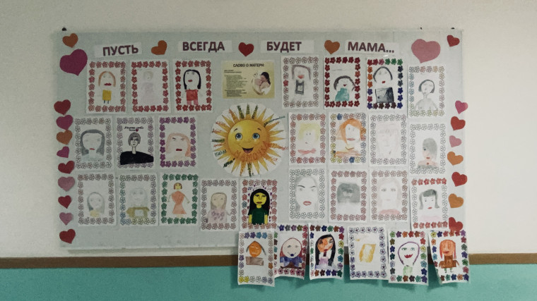 Выставка рисунков ко Дню Матери в начальной школе.